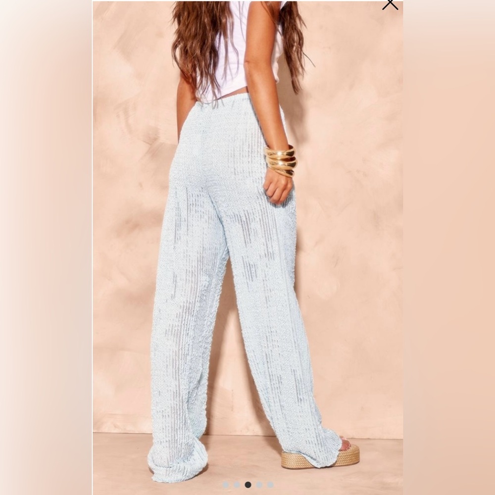 PrettyLittleThing | Baby Blue Textured Jersey Drawstring Wide Leg Trousers NWT - Picture 4 of 5